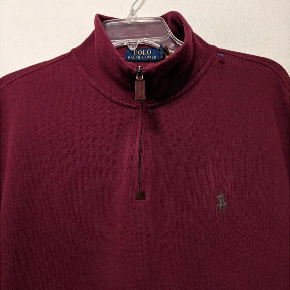 POLO RALPH LAUREN Men Quarter Zip Cotton Knit Shirt Maroon XL